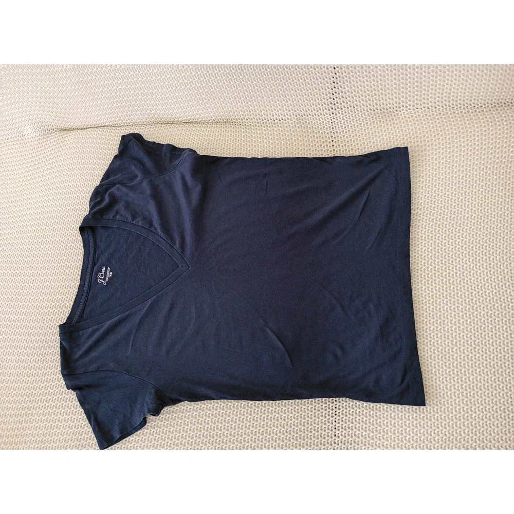 J Crew Navy Blue V Neck Short Sleeve 100% Supima Cotton T Shirt Top XS‎